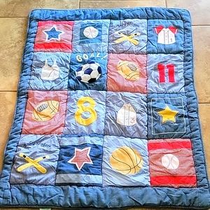 40"×31" LAMBS IVY "Baby Slugger Patchwork Appliques Kantha stitching SPORT QUILT